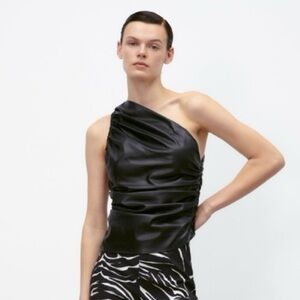 Zara Leather One Shoulder Top